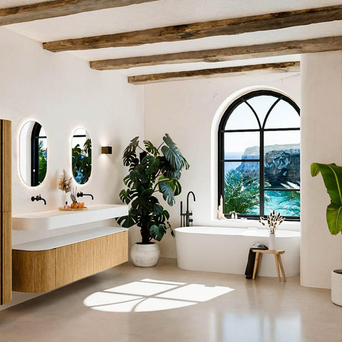 MONDIAZ THOR 190cm meuble de salle de bains arrondi gauche + droite couleur Oak avec 2 tiroirs et 2 portes. Vasque suspendue CLOUD Double sans trou de robinet couleur Talc. SW1466340