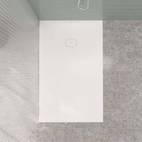 Villeroy & Boch Ecora douchebak - 160x100x4.5cm - afvoer korte zijde - stone white (wit) SW1558962