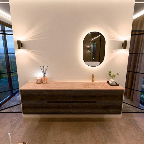 Mondiaz CIRO-DLUX Badkamermeubelset - 190x45x50cm - Solid surface wastafel Saba - 1 wasbak Rechts - 1 kraangat - 4 lades - Shadow SW1532739
