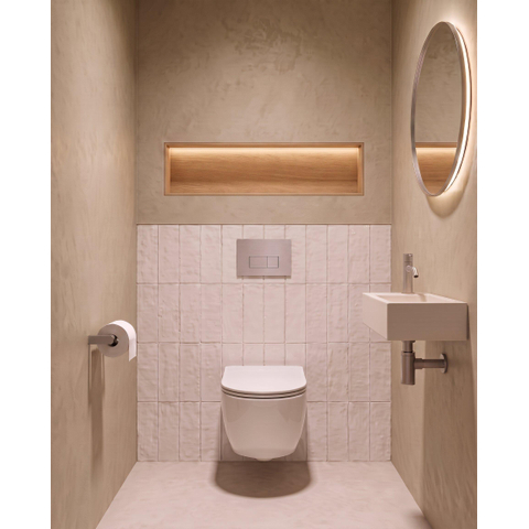 QeramiQ Dely Swirl Pack WC suspendu - 36.3x51.7cm - bâti-support Geberit UP320 - abattant slim - plaque de commande gris clair - boutons rectangulaires - blanc brillant SW1164354