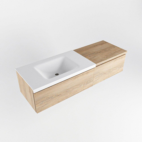MONDIAZ BUKLA Meuble de salle de bains 140cm avec module 60 couleur Chêne lavé avec 2 tiroirs. Lavabo CLOUD gauche 0 trou de robinet couleur Talc. SW1381978
