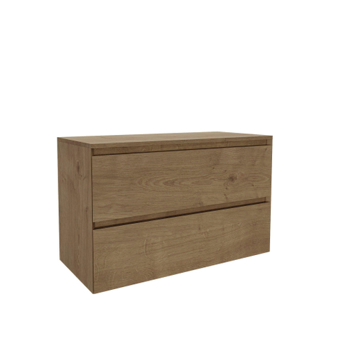 Saniclass Holz Pure Meuble de salle de bain - 100x45x60cm - plan de toilette - sans trous de robinet - 2 tiroirs - Chêne Natural SW1436770