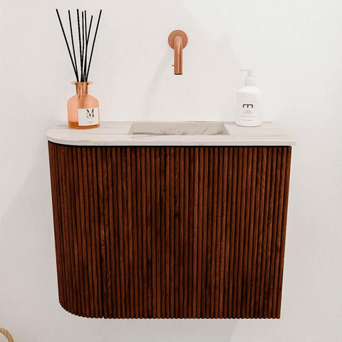 Mondiaz JOYA-DLUX 51.6cm toiletmeubel - ronding links kleur Ruby - Wastafel FAYE positie Rechts Zonder kraangat kleur Nata. SW1425449