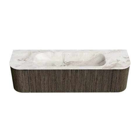 Mondiaz KURVE-DLUX Ensemble meuble de salle de bains - 160x46x40cm - 1 tiroir - 2 portes - vasque solid surface - centrale - 1 trou de robinet - Shadow SW1414358