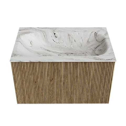 Mondiaz KURVE-DLUX Badkamermeubelset - 70x46x40cm - 1 lade - wastafel solid surface - midden - zonder kraangat - Dusk SW1415452
