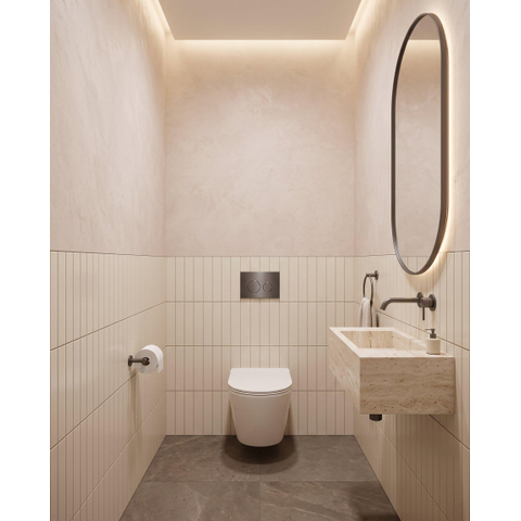 QeramiQ Dely Toiletset - inbouwreservoir Qeramiq Flush - slim zitting - metaal gunmetal bedieningsplaat - ronde knoppen - glans wit SW1579165
