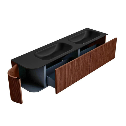 Mondiaz KURVE Badkamermeubelset - 175x46x40cm - 2 lade - 1 deur - wastafel solid surface - dubbel / rechts - zonder kraangat - Ruby SW1415384