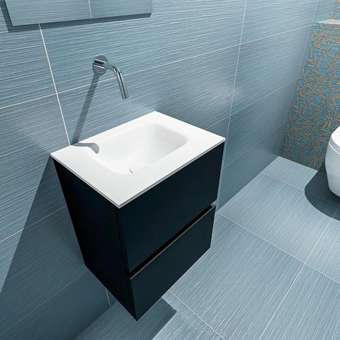 MONDIAZ ADA Toiletmeubel 40x30x50cm met 0 kraangaten 2 lades urban mat Wastafel Lex midden Solid Surface Wit SW472532