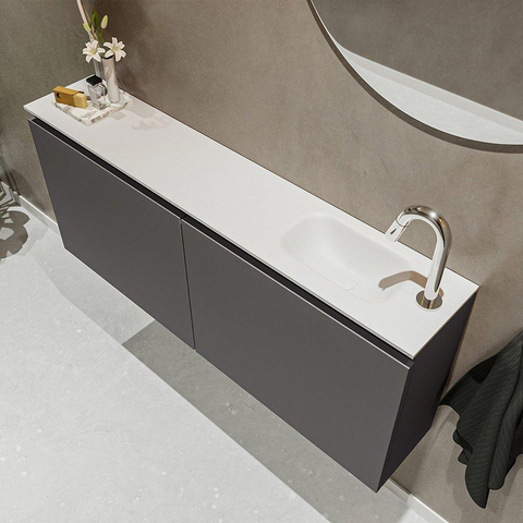 MONDIAZ TURE Toiletmeubel 120x23x50cm met 1 kraangaten 2 deuren dark grey mat Wastafel Eden rechts Solid Surface Wit SW474968