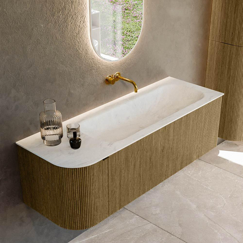 Mondiaz KURVE-DLUX Ensemble de meuble de salle de bains - 135x46x40cm - 1 tiroir - 1 porte - lavabo solid surface - droit - sans trou de robinet - Dusk SW1414922