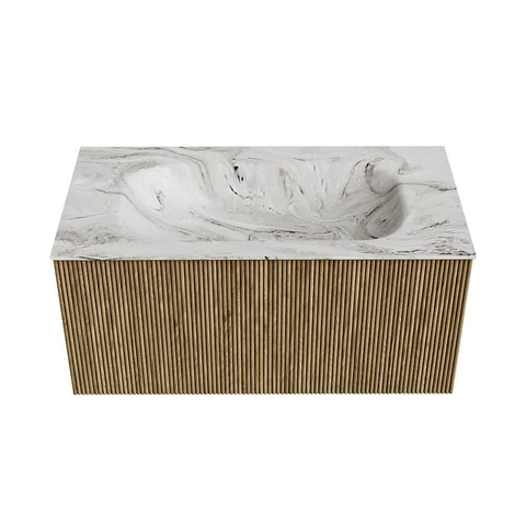 Mondiaz KURVE-DLUX Ensemble de meubles de salle de bains - 90x46x40cm - 1 tiroir - lavabo solid surface - central - sans trou de robinet - Dusk SW1415464