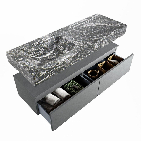 MONDIAZ ALAN - DLUX Badkamermeubelset - 130cm - onderkast - Plata - 2 lades - vrijhangende wastafel - wasbak links - 1 kraangat - Lava SW808998