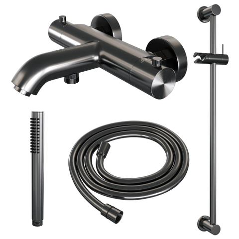Robinet de baignoire Brauer Gunmetal Edition - barre de douche - 2 fonctions - 2 boutons lisses - douchette à main 1 fonction - PVD - gunmetal brossé SW1164597