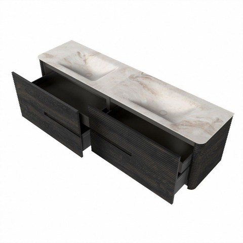 Mondiaz CIRO-DLUX Meuble de salle de bains - 180x45x50cm - Plan vasque solid surface Frappe - 2 lavabos double - 2 trous de robinetterie - 4 tiroirs - Shadow SW1533801