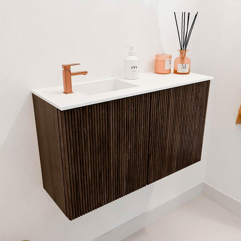 Mondiaz JOYA 70cm meuble de toilette - couleur Walnut - Vasque FAYE position Gauche 1 trou de robinet couleur Talc. SW1421257