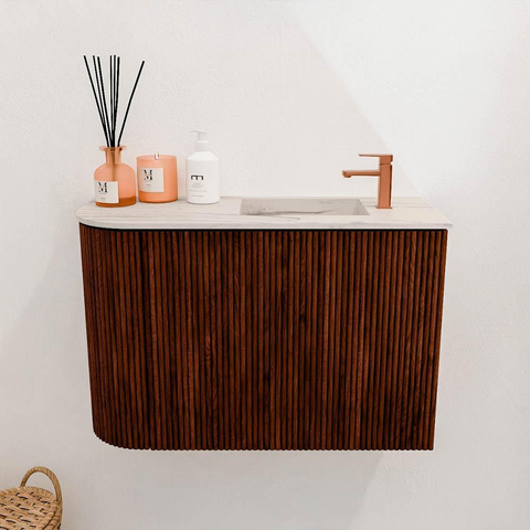 Mondiaz JOYA-DLUX 61.6cm toiletmeubel - ronding links kleur Ruby - Wastafel FAYE positie Rechts 1 kraangat kleur Nata. SW1425469