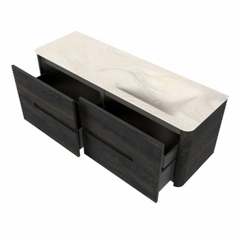Mondiaz CIRO-DLUX Ensemble de meubles de salle de bains - 140x45x50cm - Plan vasque solid surface Ostra - 1 lavabo à droite - 1 trou de robinet - 4 tiroirs - Shadow SW1532468