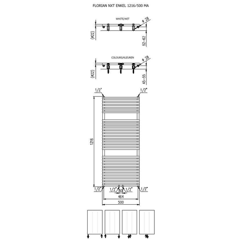 Plieger Florian Nxt M radiateur design simple horizontal avec raccordement central 1216x500mm 646W blanc 7255395