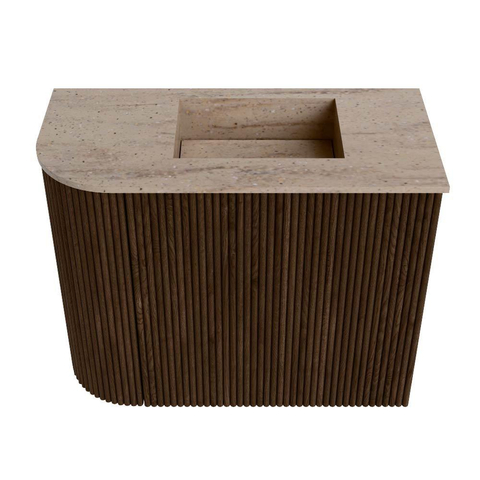 Mondiaz JOYA-DLUX Meuble de salle de bains - 51,6cm - arrondi gauche couleur Walnut - Vasque FAYE position Droite Sans trou de robinet couleur Saba SW1424656