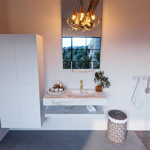 Mondiaz ALAN-DLUX Ensemble de meuble - 100cm - meuble Frappe mat - 0 tiroirs - Lavabo Cloud Frappe suspendu - vasque Droite - 1 trou de robinet SW809295