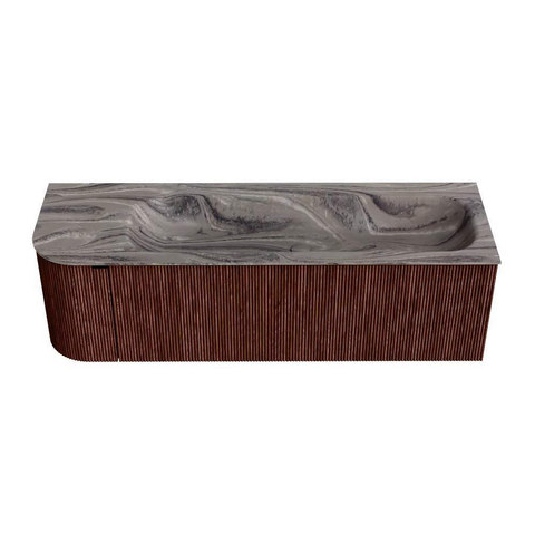 MONDIAZ KURVE-DLUX 145cm badmeubel ronding Links kleur Ruby met 1 lade en 1 deur. Wastafel BIG LARGE Rechts 2 kraangaten Sombra. SW1433974