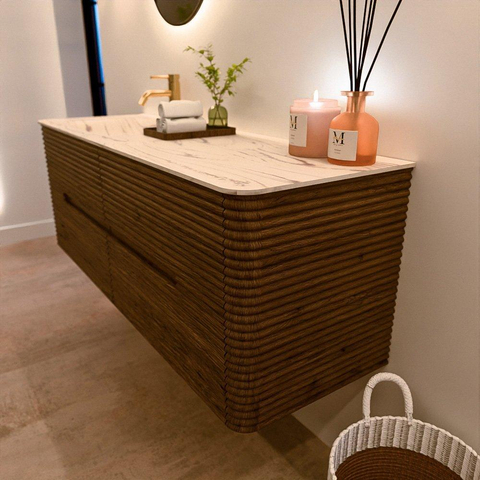 Mondiaz CIRO-DLUX Ensemble de meuble de salle de bains - 140x45x50cm - Vasque en solid surface Nata - 1 lavabo à gauche - 1 trou de robinet - 4 tiroirs - Dusk SW1533224