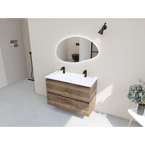H&R Badmeubelen Infinity XXL 3D Badkamermeubelset - 100 cm - 1 keramische wasbak thin mat wit - 2 kraangaten - 2 lades - charleston SW863497