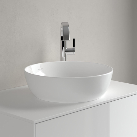 Villeroy & Boch Artis opzetwastafel rond - diameter 43x12.5cm CeramicPlus - zonder kraangat - zonder overloop - zonder plug - Stone White (mat wit) SW209528