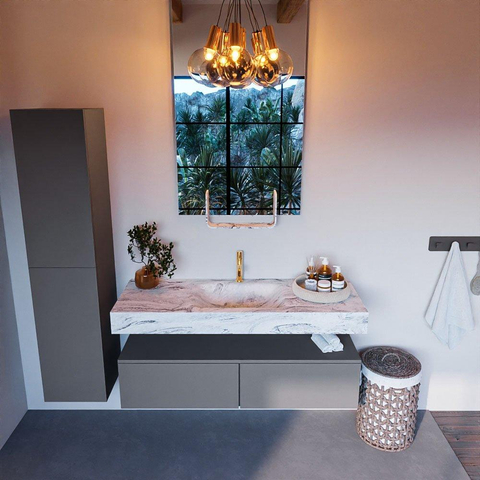 MONDIAZ ALAN - DLUX Badkamermeubelset - 130cm - onderkast - Plata - 2 lades - vrijhangende wastafel - wasbak midden - 1 kraangat - Glace SW806436