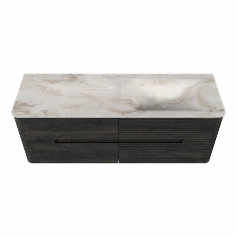 Mondiaz CIRO-DLUX Meuble de salle de bains - 140x45x50cm - Vasque solid surface Frappe - 1 lavabo à droite - 1 trou de robinet - 4 tiroirs - Shadow SW1532180