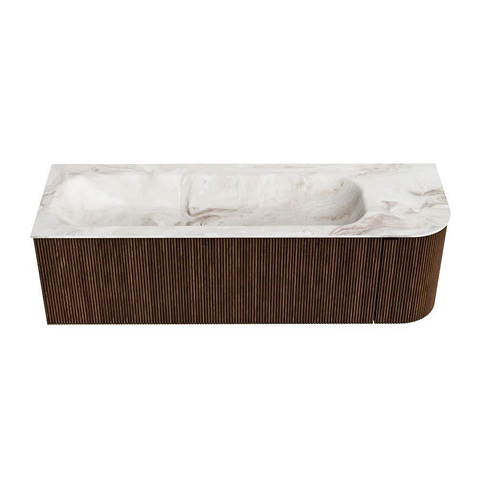 MONDIAZ KURVE-DLUX meuble de salle de bains 145 cm avec module 25 R couleur Walnut avec 1 tiroir et 1 porte. Lavabo BIG LARGE gauche 1 trou de robinet couleur Frappe. SW1137495