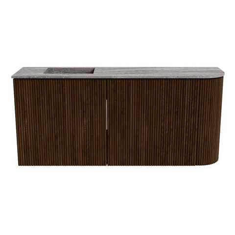 Mondiaz JOYA-DLUX 91.6cm toiletmeubel - ronding rechts kleur Walnut - Wastafel FAYE positie Links Zonder kraangat kleur Oza. SW1424592