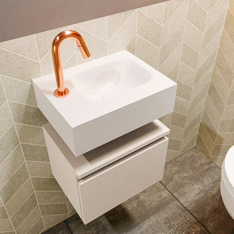 MONDIAZ ANDOR Toiletmeubel 40x30x30cm met 1 kraangaten 1 lades linen mat Wastafel Lex rechts Solid Surface Wit SW474193