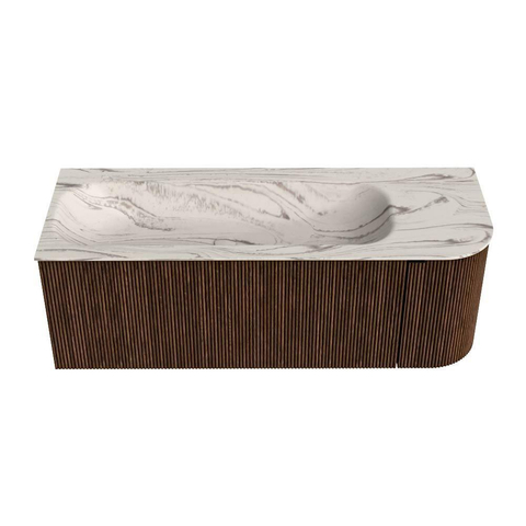 MONDIAZ KURVE-DLUX Meuble de salle de bains 125cm arrondi à droite couleur Walnut avec 1 tiroir et 1 porte. Lavabo BIG MEDIUM à gauche sans trou de robinet Nata. SW1432191