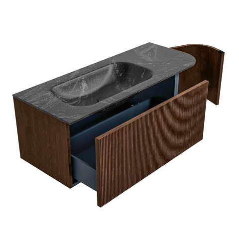 MONDIAZ KURVE-DLUX 115cm meuble de salle de bains avec module 25 R couleur Walnut avec 1 tiroir et 1 porte. Lavabo BIG SMALL gauche sans trou de robinet couleur Lava. SW1137278