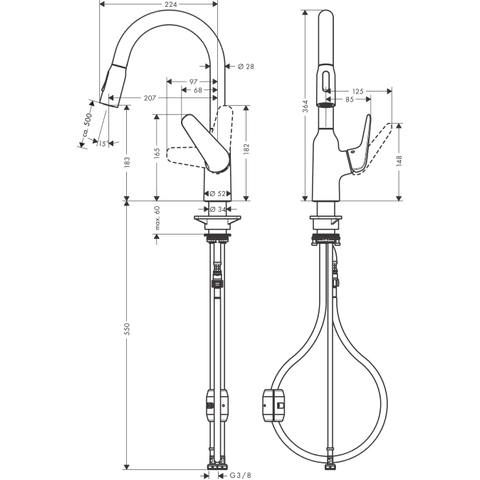 Hansgrohe Focus m42 1 greeps keukenkraan - 180 uittrekbare vuistdouche - 2 straalsoorten - hoogglans chroom SW241695