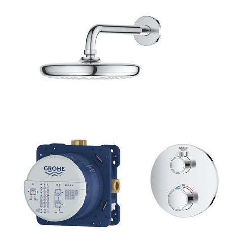 GROHE Grohtherm Perfect Set confort de douche à encastrer avec partie de finition pour robinet thermostatique et douche de tête rond Tempesta 210 chrome SW236920