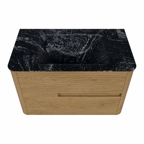 Mondiaz CIRO-DLUX Ensemble de meubles de salle de bains - 80x45x50cm - vasque en solid surface Lava - 1 lavabo au milieu - sans trous de robinet - 2 tiroirs - Chêne SW1531065
