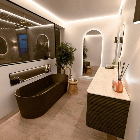 Mondiaz CIRO-DLUX Ensemble de meubles de salle de bains - 180x45x50cm - lavabo Solid surface Ostra - 1 vasque à gauche - sans trous de robinet - 4 tiroirs - Shadow SW1532319