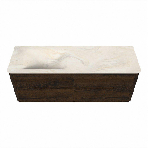 Mondiaz CIRO-DLUX Ensemble de meubles de salle de bains - 140x45x50cm - Plan vasque Solid surface Ostra - 1 vasque à gauche - 1 trou de robinet - 4 tiroirs - Noyer SW1530367