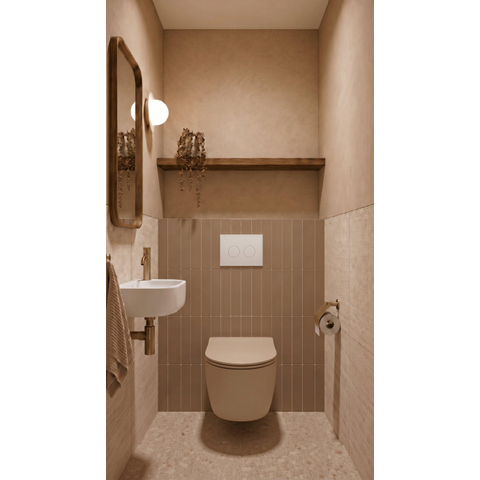 QeramiQ Dely Swirl Pack WC - 36.5x53cm - réservoir encastrable Geberit UP100 - abattant mince - plaque de déclenchement blanche - boutons ronds - beige SW1130209