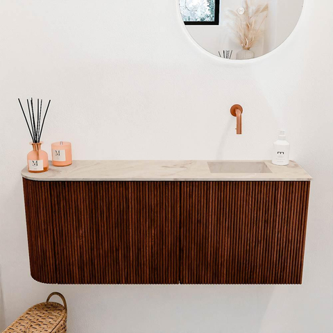 Mondiaz JOYA-DLUX Meuble de salle de bains 101.6cm - arrondi gauche couleur Ruby - Vasque FAYE position Droite Sans trou de robinet couleur Frappe SW1423500