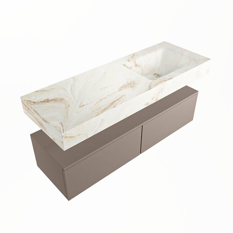 MONDIAZ ALAN - DLUX Ensemble de meuble de salle de bains - 130cm - meuble bas - Smoke - 2 tiroirs - lavabo suspendu - vasque à droite - 0 trous de robinet - Frappe SW804811