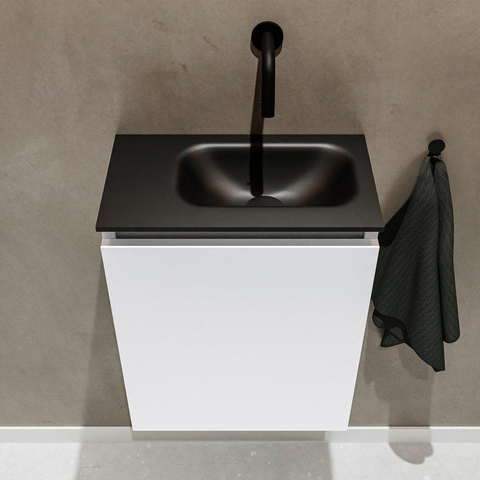 MONDIAZ TURE Toiletmeubel 40x23x50cm met 0 kraangaten 1 deuren talc mat Wastafel Eden rechts Solid Surface Zwart SW475233