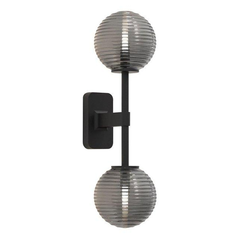 Astro Tacoma Twin Wandlamp/Plafondlamp - 230V - IP44 - bol - geribbeld - smoke glas - mat zwart SW1569678