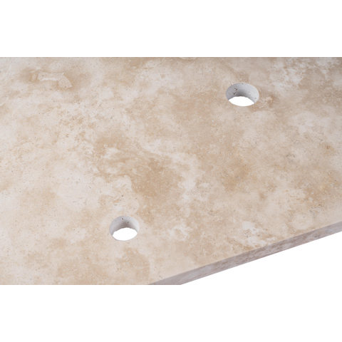 Saniclass Travertine Plan vasque - 80x46cm - 1 trou de robinet - 1 découpe de siphon - pierre naturelle mouchetée SW1242428
