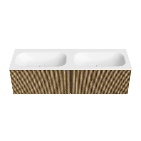 Mondiaz KURVE Badkamermeubelset - 150x46x40cm - 2 lade - wastafel solid surface - dubbel - zonder kraangat - Dusk SW1414731