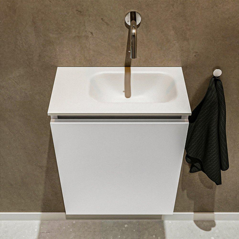 MONDIAZ TURE Toiletmeubel 40x23x50cm met 0 kraangaten 1 deuren talc mat Wastafel Eden rechts Solid Surface Wit SW474887