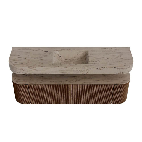 MONDIAZ THOR-DLUX 170cm badmeubel ronding links + rechts kleur Walnut met 1 lade en 2 deuren. Vrijhangende wastafel CLOUD Midden 1 kraangat kleur Arena. SW1465810