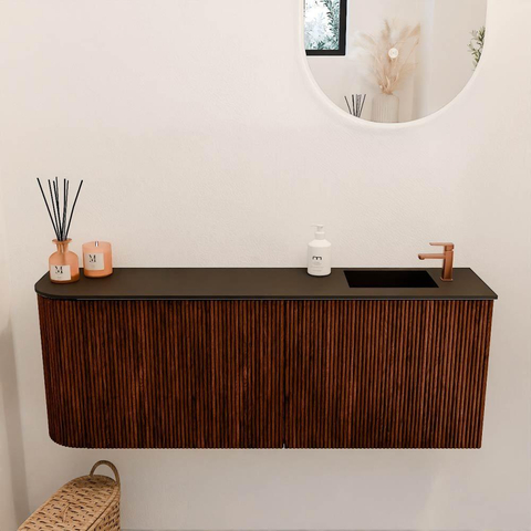 Mondiaz JOYA 111.6cm toiletmeubel - ronding links kleur Ruby - Wastafel FAYE positie Rechts 1 kraangat kleur Urban. SW1421856